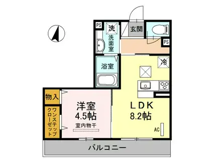プリムヴェール弐十壱番館(1LDK/1階)の間取り写真