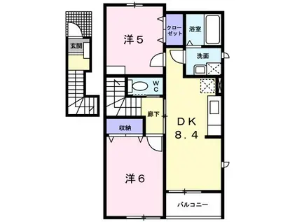 アクアスクエア B(2DK/2階)の間取り写真