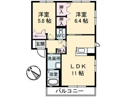 シャーメゾンエンギ(2LDK/1階)の間取り写真