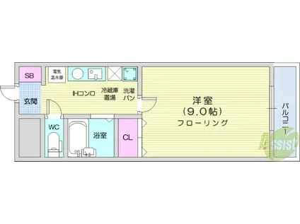仙台市地下鉄東西線 六丁の目駅 徒歩4分 4階建 築33年(1K/2階)の間取り写真