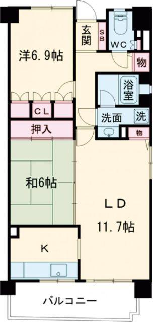 サーパスシティ栗林(2LDK/2階)の間取り写真