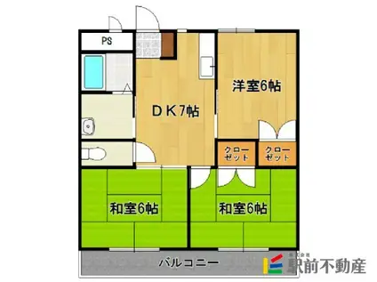 ハーモニーハイツ(3DK/2階)の間取り写真