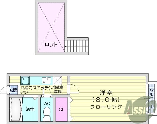 ホワイトキャッスル遠見塚12番館(1K/2階)の間取り写真