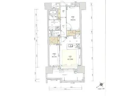 アクタス籠町グランミライ(2LDK/7階)の間取り写真