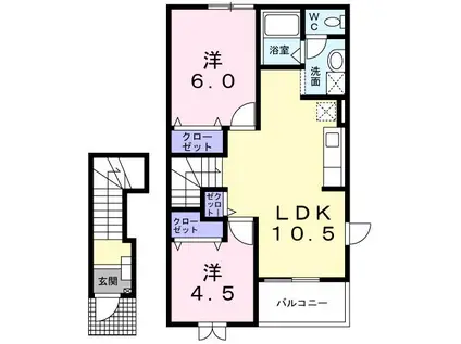 ヴィラ星の宮(2LDK/2階)の間取り写真