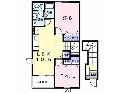 ジャン・ピュールI(2LDK/2階)の間取り写真