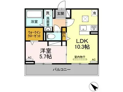 ハイ サリックス(1LDK/1階)の間取り写真