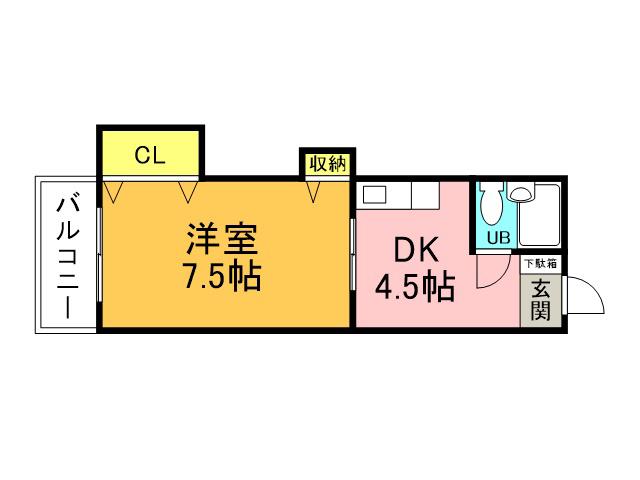 安本ビル(1DK/3階)の間取り写真