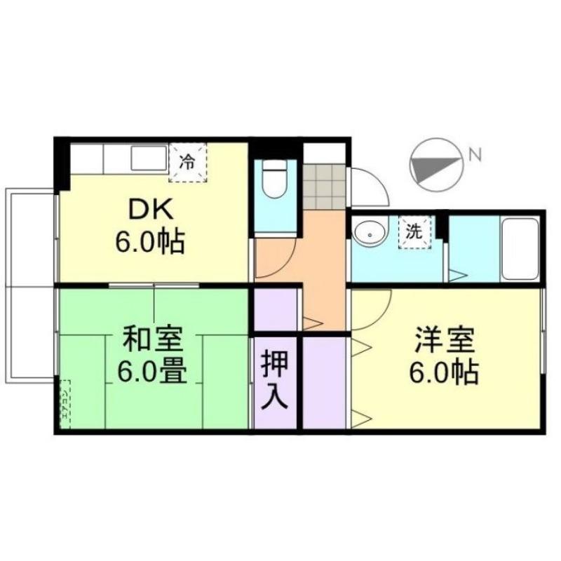コンチェルト中央D棟(2DK/2階)の間取り写真