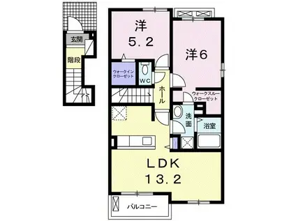 クレスト ヴィラII(2LDK/2階)の間取り写真