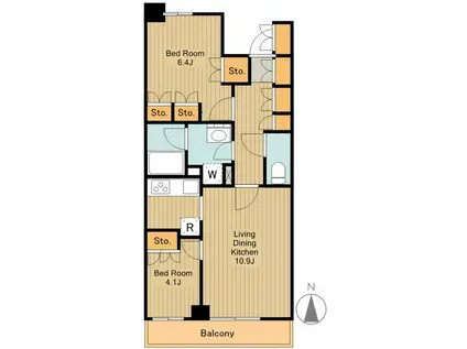 プライムメゾン武蔵野の杜(2LDK/1階)の間取り写真