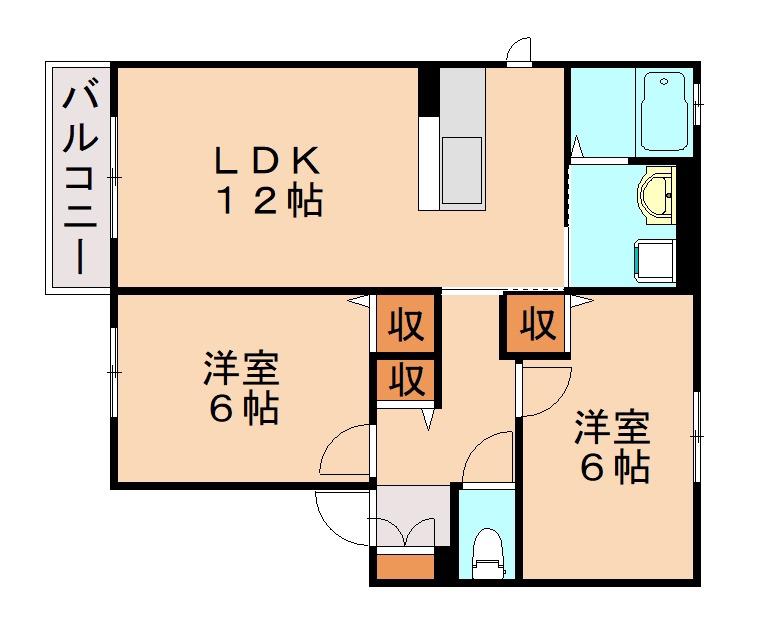 ヴィラ響A棟(2LDK/2階)の間取り写真
