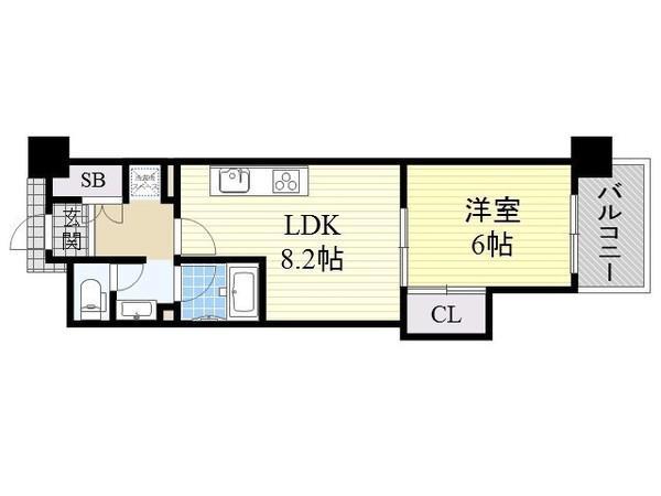 マスターズレジデンス道頓堀II(1LDK/2階)の間取り写真