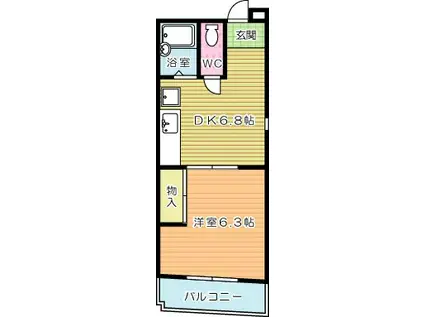 プリモレガーロ金鶏(1DK/2階)の間取り写真