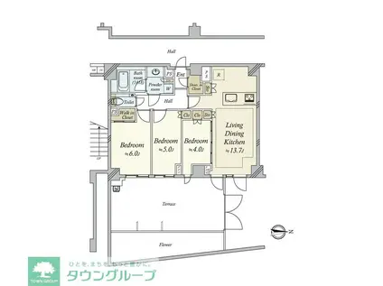ディアナコート自由が丘翠景(3LDK/1階)の間取り写真