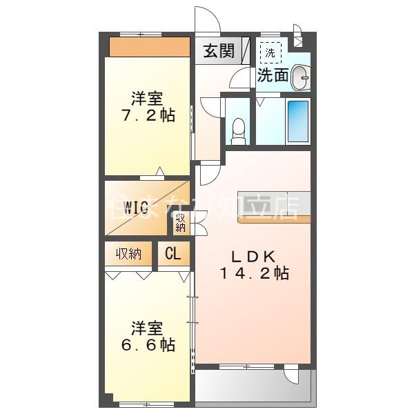 WISTERIAうしろだ(2LDK/2階)の間取り写真