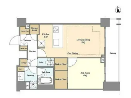 オアーゼ新宿市谷薬王寺(1LDK/2階)の間取り写真