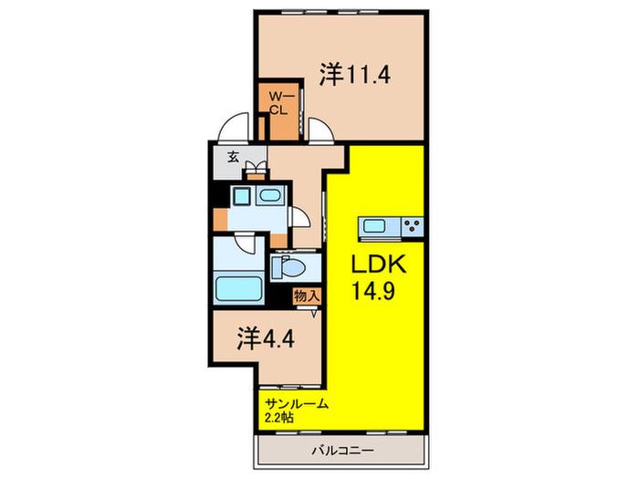 アプリーレ住吉本町(2LDK/3階)の間取り写真