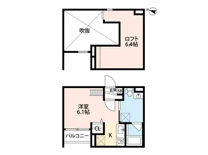 ボヌール(1K/2階)の間取り写真