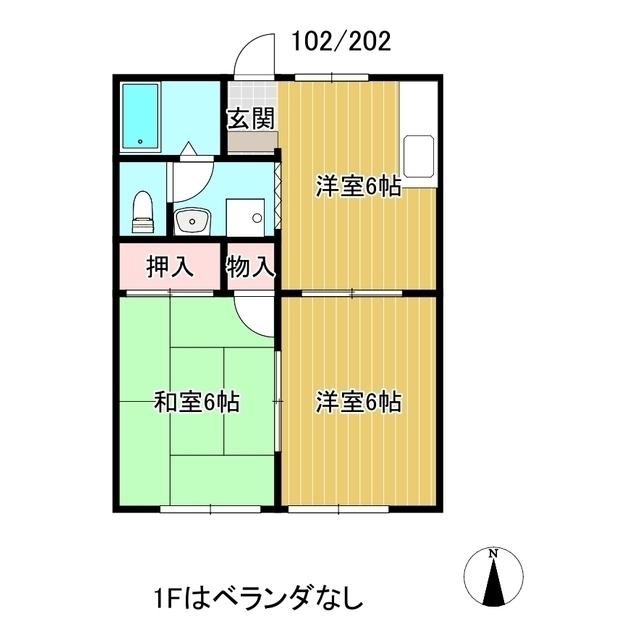 プレジュール河辺(2DK/1階)の間取り写真