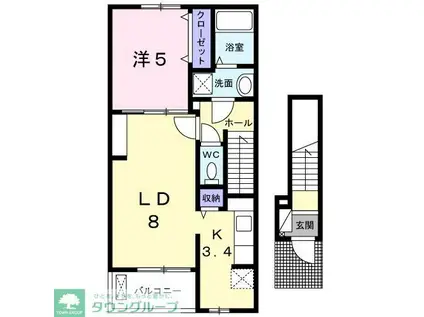 フォルトゥーナ東松戸(1LDK/2階)の間取り写真
