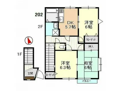 ハイステージカーサ(3DK/2階)の間取り写真