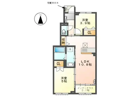 ベルヴィラージュ(2LDK/1階)の間取り写真