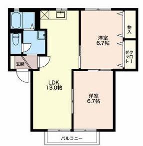 アヴァンセI(2LDK/1階)の間取り写真