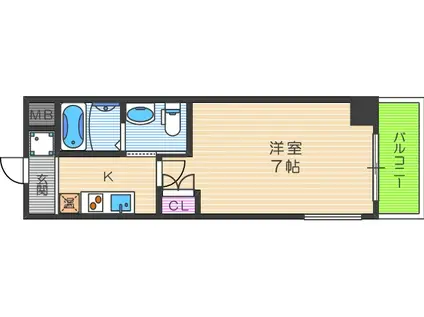 サザン長柄(1K/2階)の間取り写真