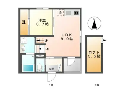 グランディエール(1LDK/2階)の間取り写真