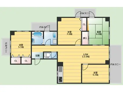 ヴィラ 豊中(4LDK/3階)の間取り写真