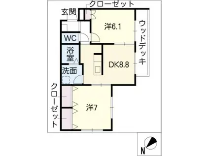 アムール幸II(2DK/1階)の間取り写真