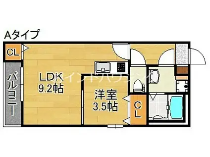 CRASTINE遠里小野(1LDK/3階)の間取り写真
