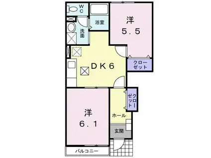 フィオレンテII(2DK/1階)の間取り写真