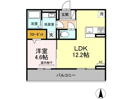 ソレイユB(1LDK/2階)の間取り写真