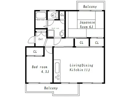 大久保東第四76棟(2LDK/4階)の間取り写真
