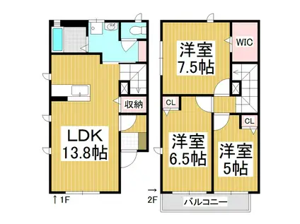 フォーレスモコ B棟(3LDK/1階)の間取り写真