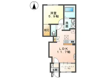 ブランシュフルールK2(1LDK/1階)の間取り写真