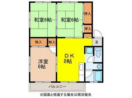荒木ハイツ(3DK/2階)の間取り写真