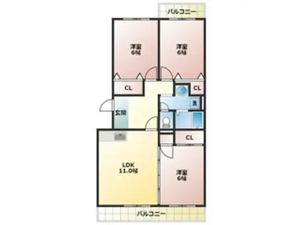 サンポール幸和(3LDK/4階)の間取り写真