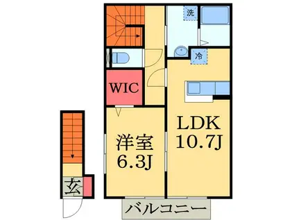 メゾンドヴィバーチェB(1LDK/2階)の間取り写真