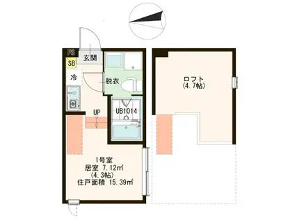 ハーモニーテラス一ツ家VIII(ワンルーム/2階)の間取り写真