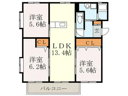 アネーロ城南II(3LDK/1階)の間取り写真
