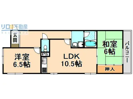 ラヴィール若宮(2LDK/2階)の間取り写真