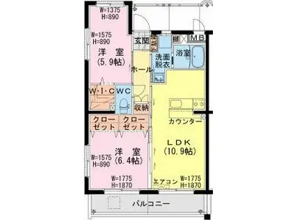 トレジャー ビルド(2LDK/1階)の間取り写真