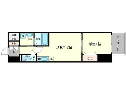 LC本町東II(1DK/12階)の間取り写真