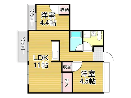 MOON中原東(2LDK/4階)の間取り写真