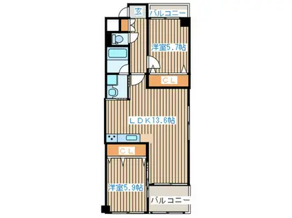シャローム(2LDK/3階)の間取り写真