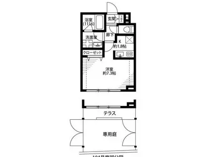 プレール・ドゥーク新中野II(ワンルーム/1階)の間取り写真