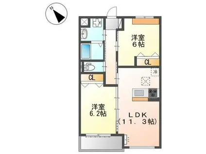 スカイラークヒルズII(2LDK/3階)の間取り写真